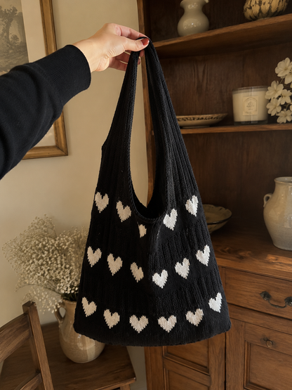 Handmade crochet heart tote bag