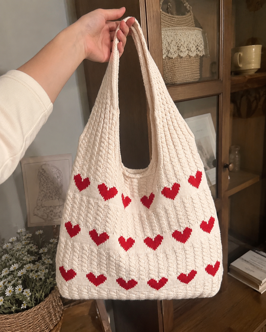 Handmade crochet heart tote bag
